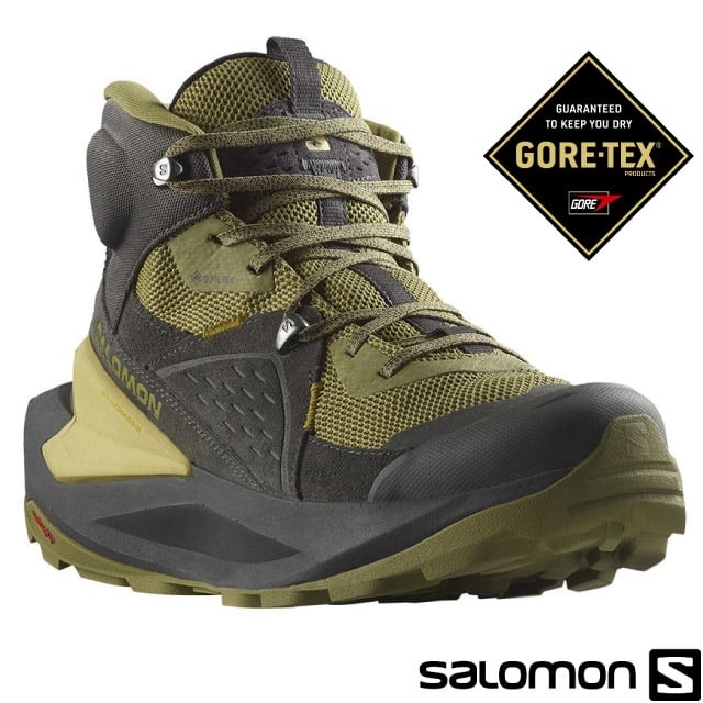 【索羅門 SALOMON】男 ELIXIR Goretex 防水透氣耐磨中筒登山鞋/472905 黑/草藥綠/南苔綠✿30E010